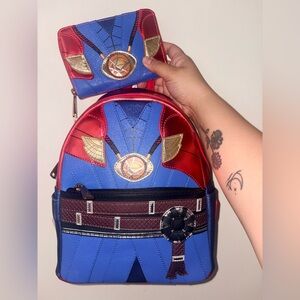 Loungefly Marvel Doctor Strange Metallic Mini Backpack and wallet bundle